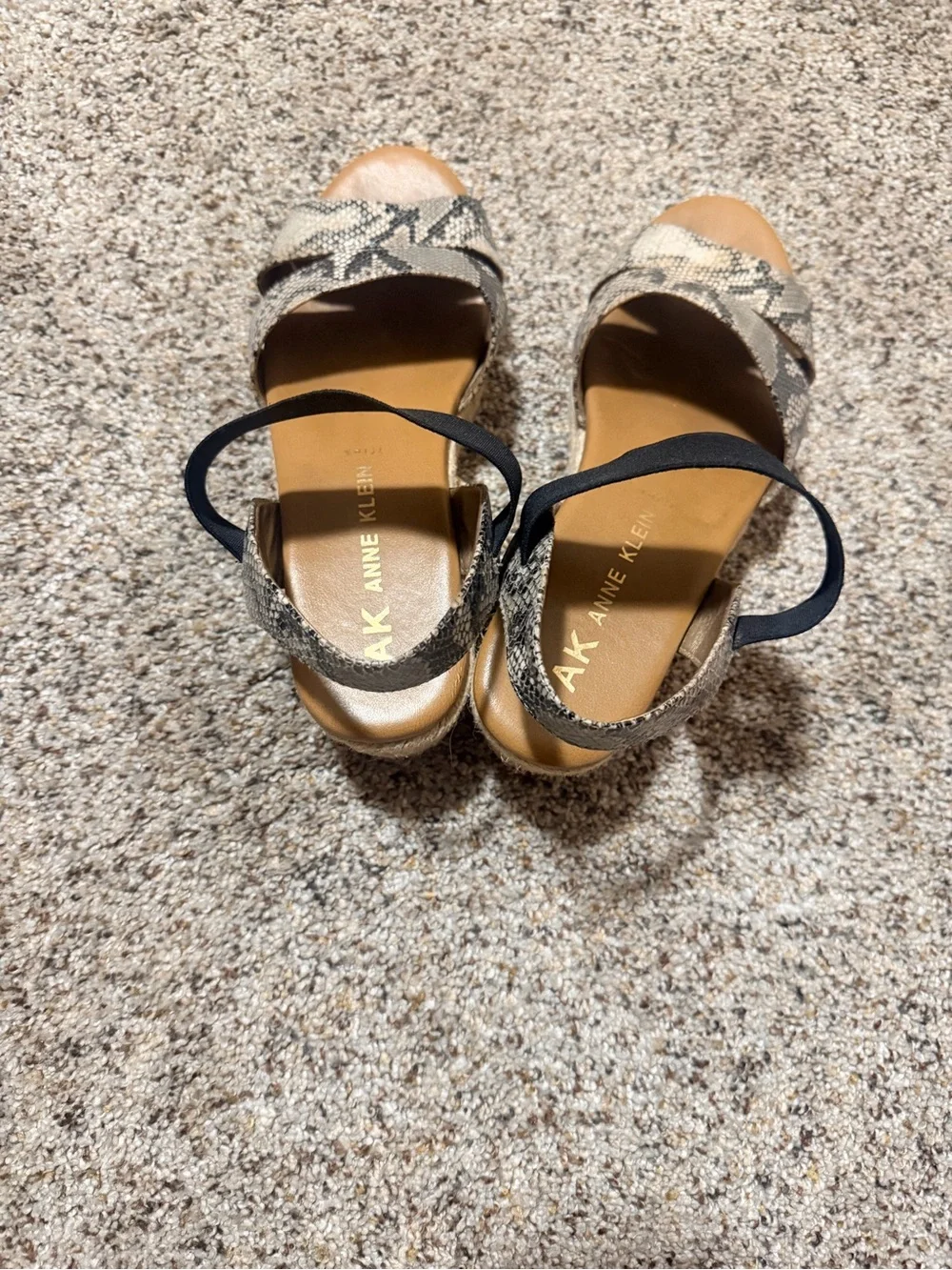 Anne Klein Black and Snake Print Wedge Sandals